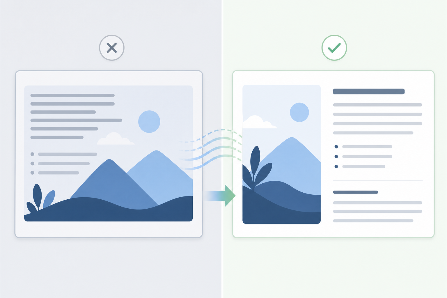 Before and after layout showing text removed from an image and placed beside it as accessible page content