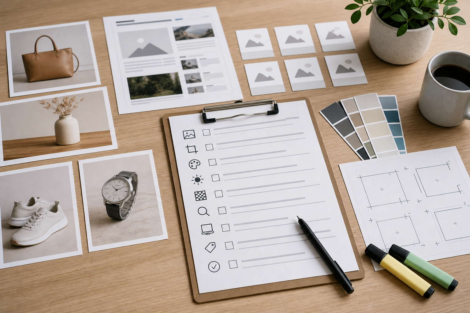 A structured image quality assurance checklist beside product and article images