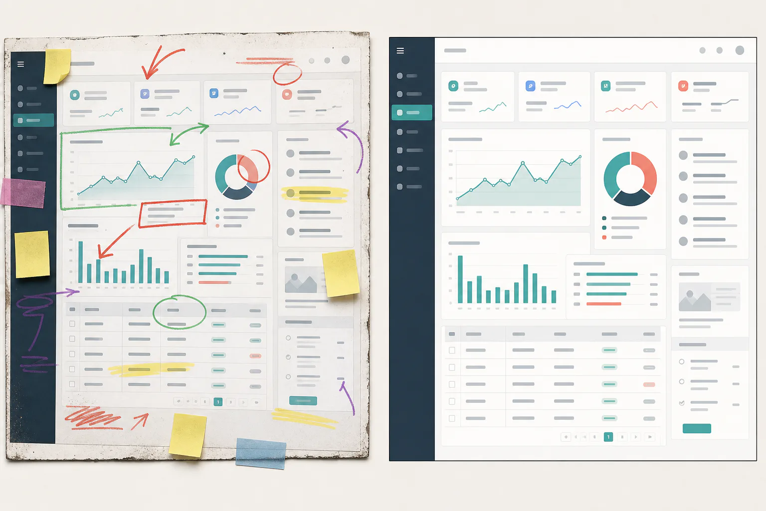 Side-by-side view of a cluttered annotated product screenshot and a cleaned OCR-ready version with improved crop and contrast