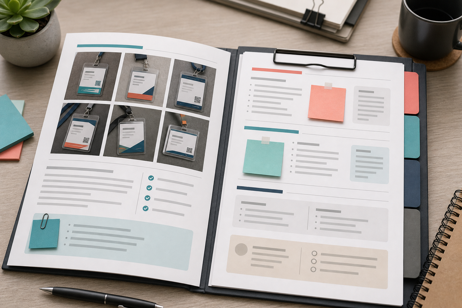 Organized review packet layout with badge images, extracted text blocks, and checklist marks