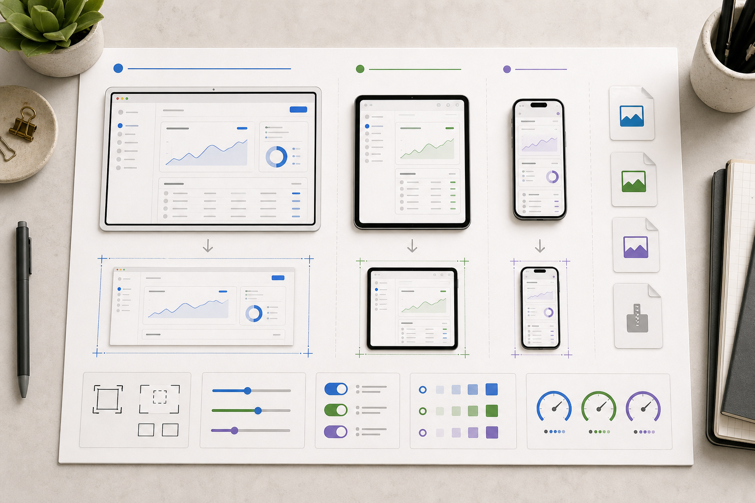 Organized export ladder for documentation screenshots across desktop and mobile sizes