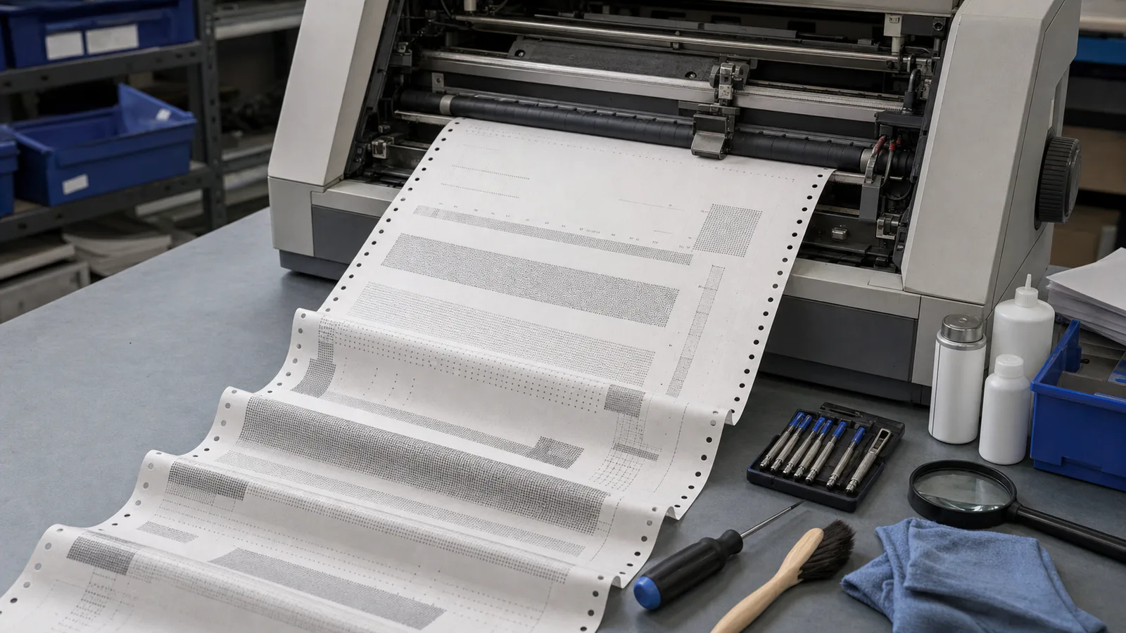 Dot Matrix Printer Test Page Scan Cleanup for Maintenance Records