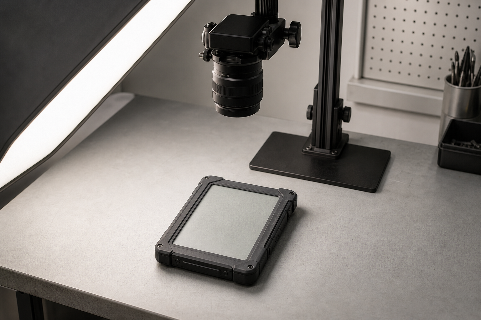Comparison of camera and light positions around an e-ink device display