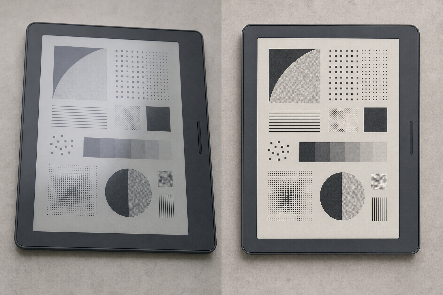 Comparison of an uncorrected e-ink display photo and a clean documentation-ready version
