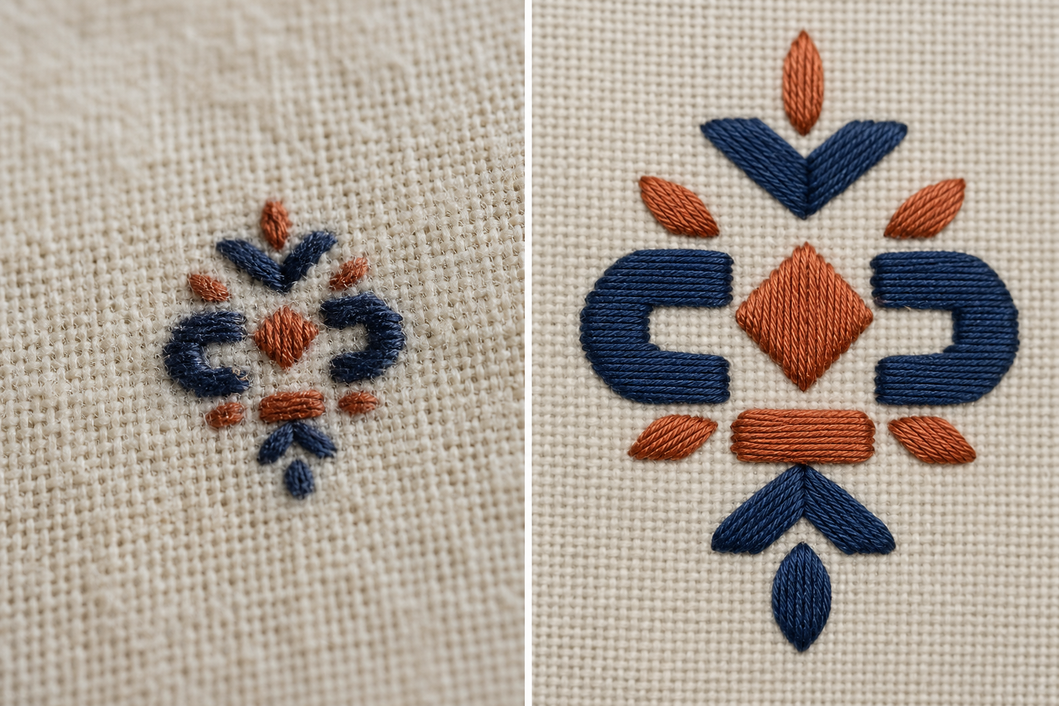 Comparison of embroidery details at realistic and misleading preview scales