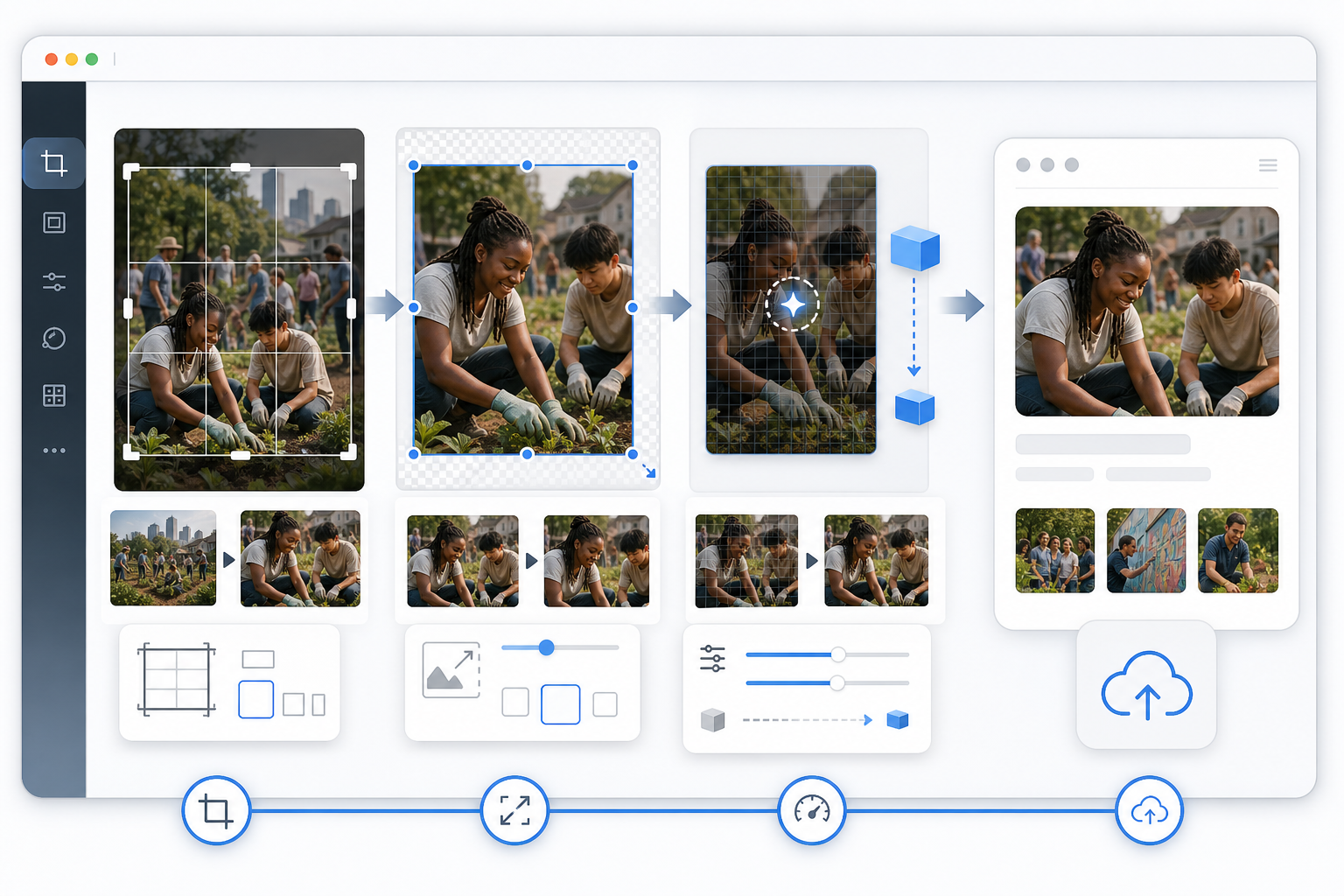 Community photos being resized and converted for web publishing