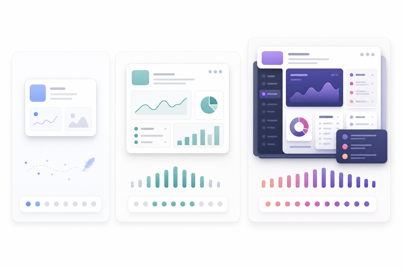 A visual comparison of compact UI demo sizes for changelogs, help docs, and email updates