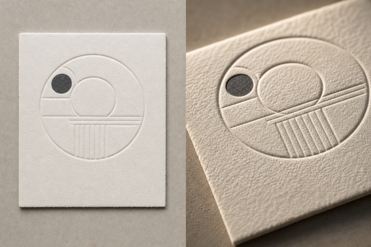 Comparison of overhead and raking-light photographs of the same letterpress impression