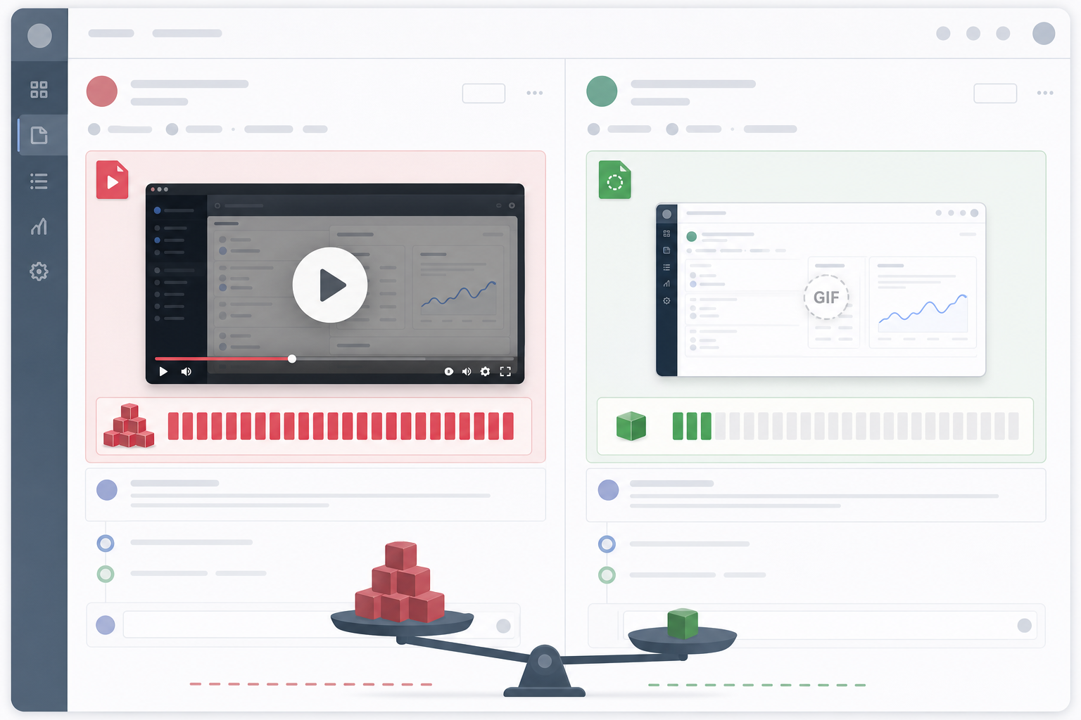 Comparison of oversized screen recording and optimized lightweight GIF asset for an issue tracker