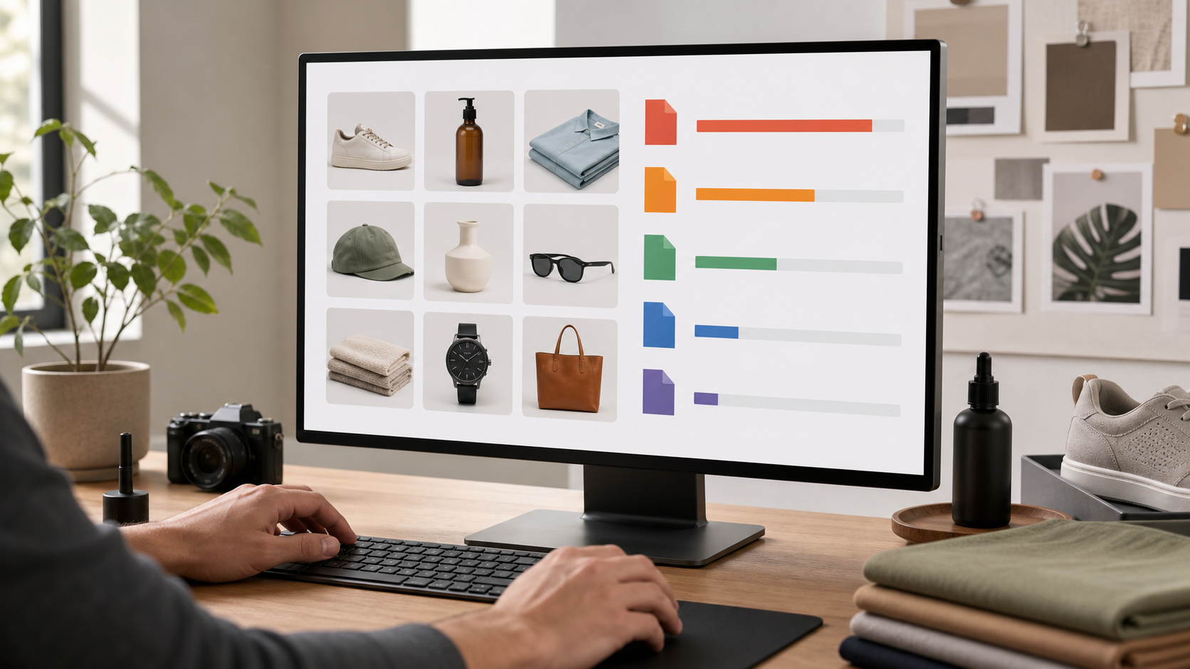 A visual comparison of product image export sizes and formats on a desktop screen