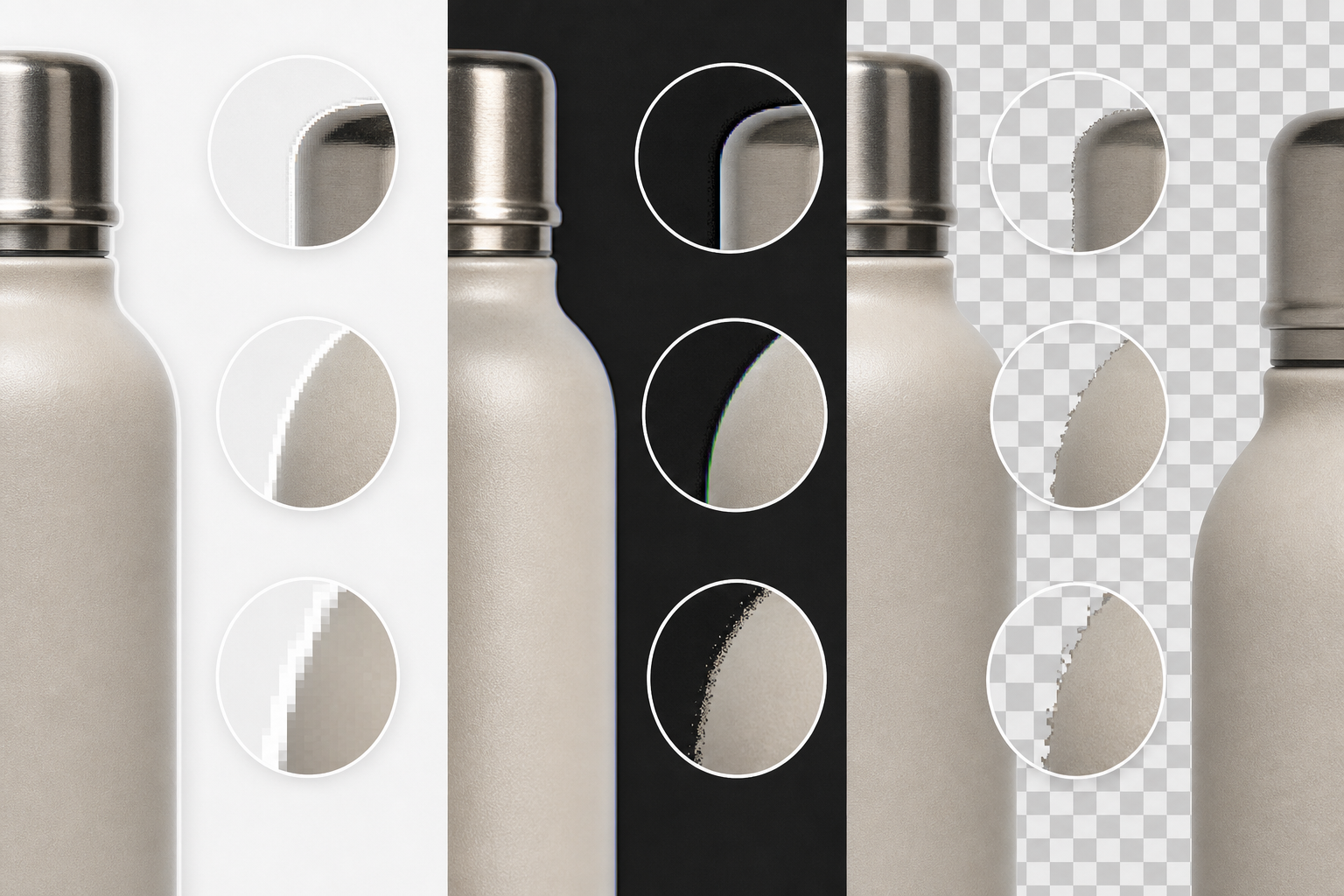 Close-up comparison of product thumbnail edges on light and dark backgrounds