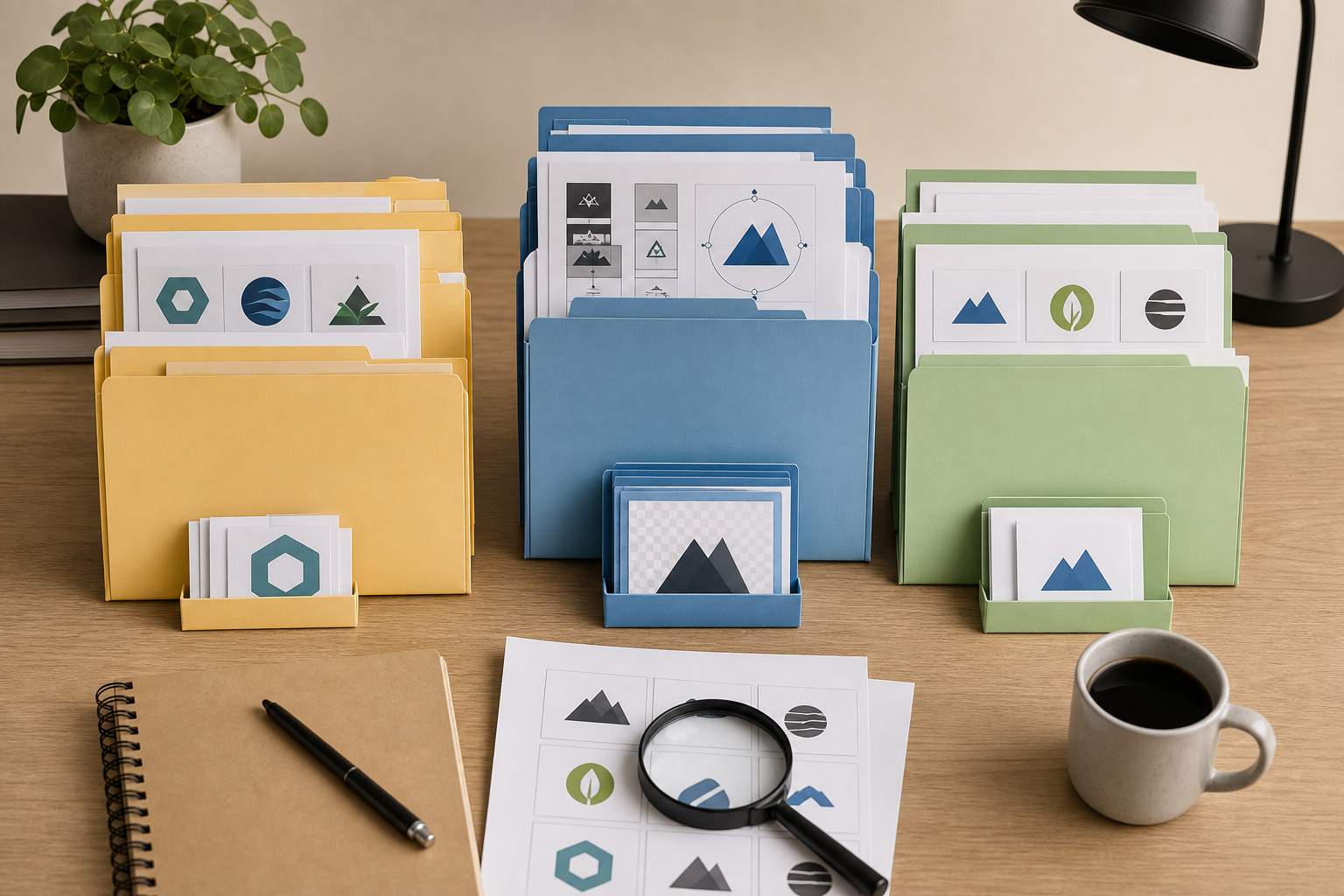 Organized folder system for original logos, working files, and web exports