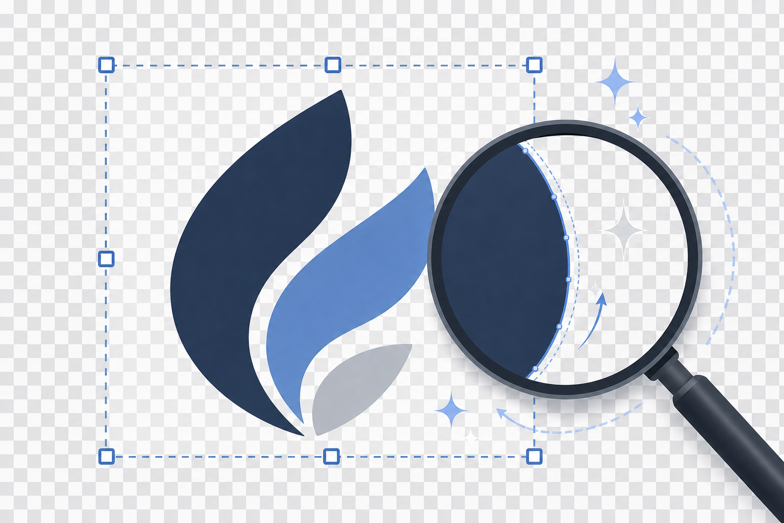 Transparent logo edge inspection on checkerboard background