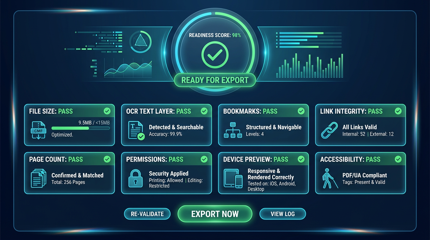 PDF export validation dashboard for final QA