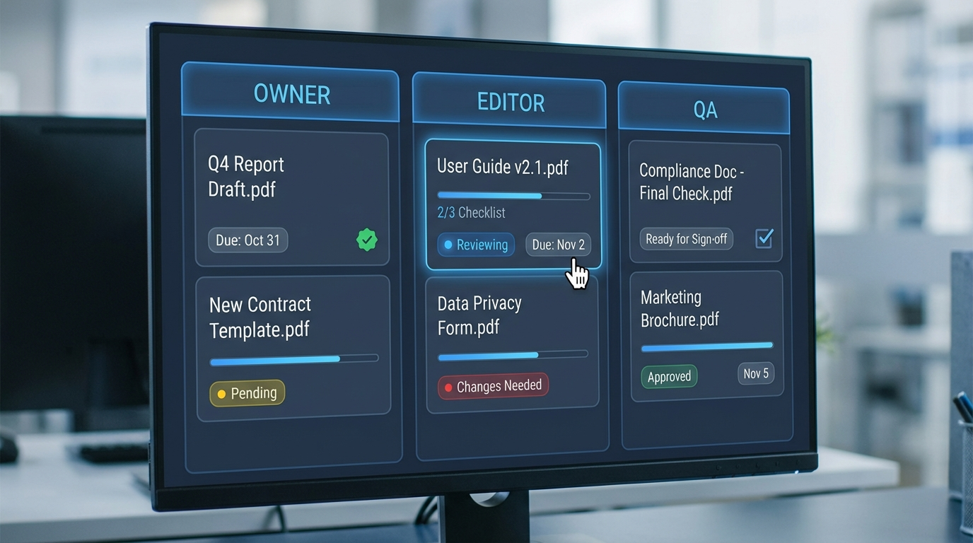 PDF review and handoff board for team workflow
