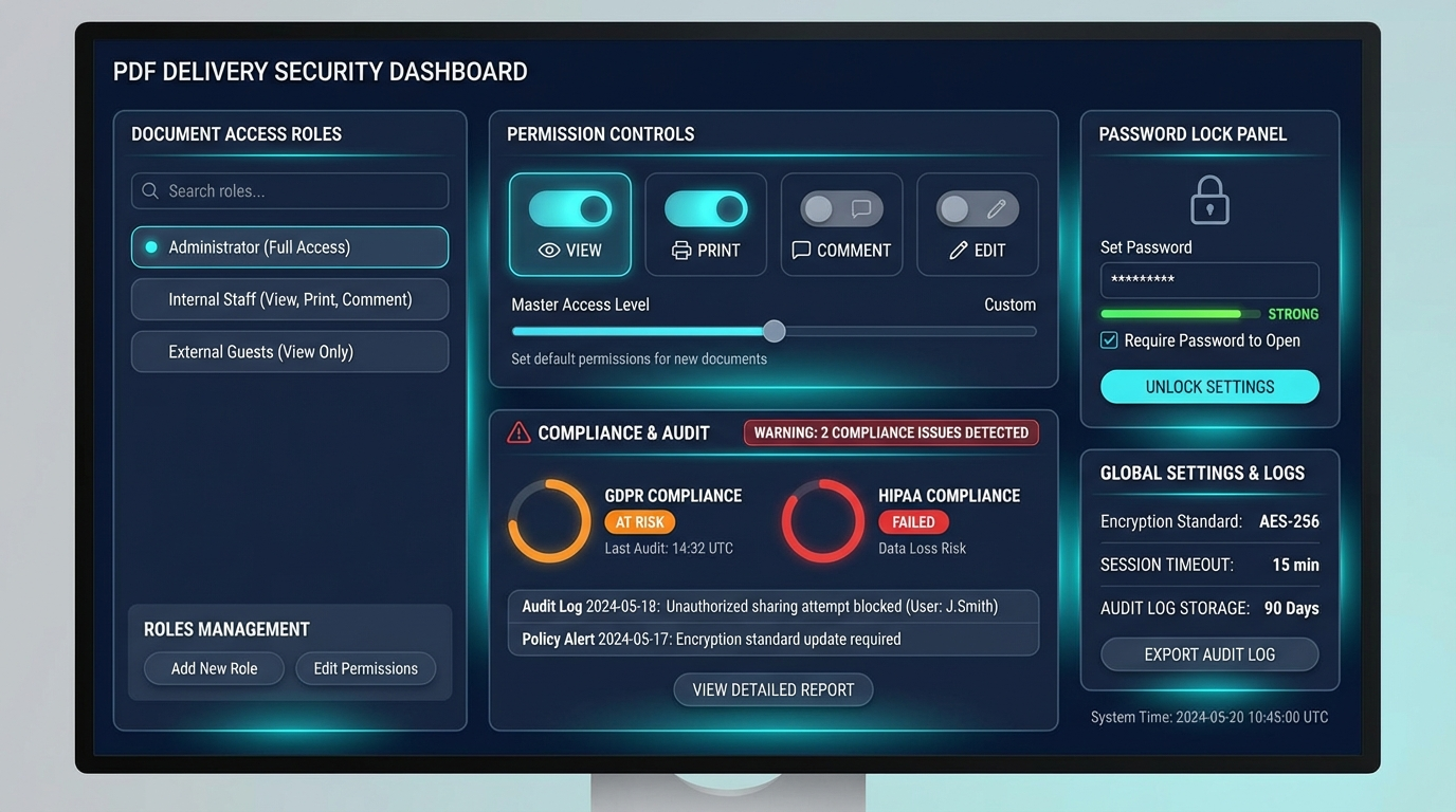 PDF permissions and secure sharing control panel