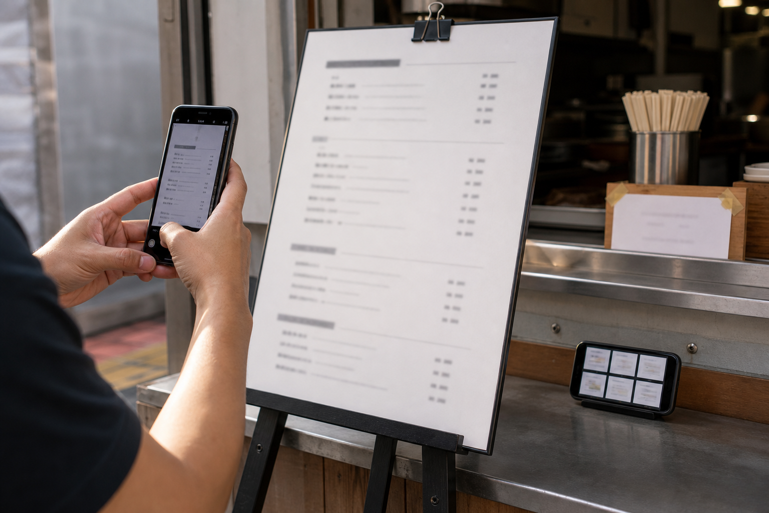 A practical capture setup for photographing a pop-up menu board without glare