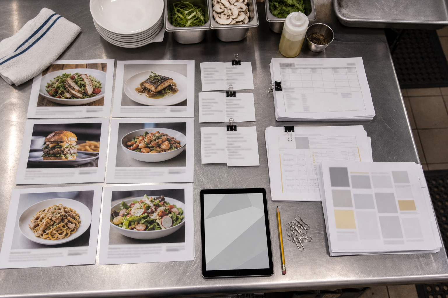 A tidy review packet made from cleaned menu photos and OCR notes