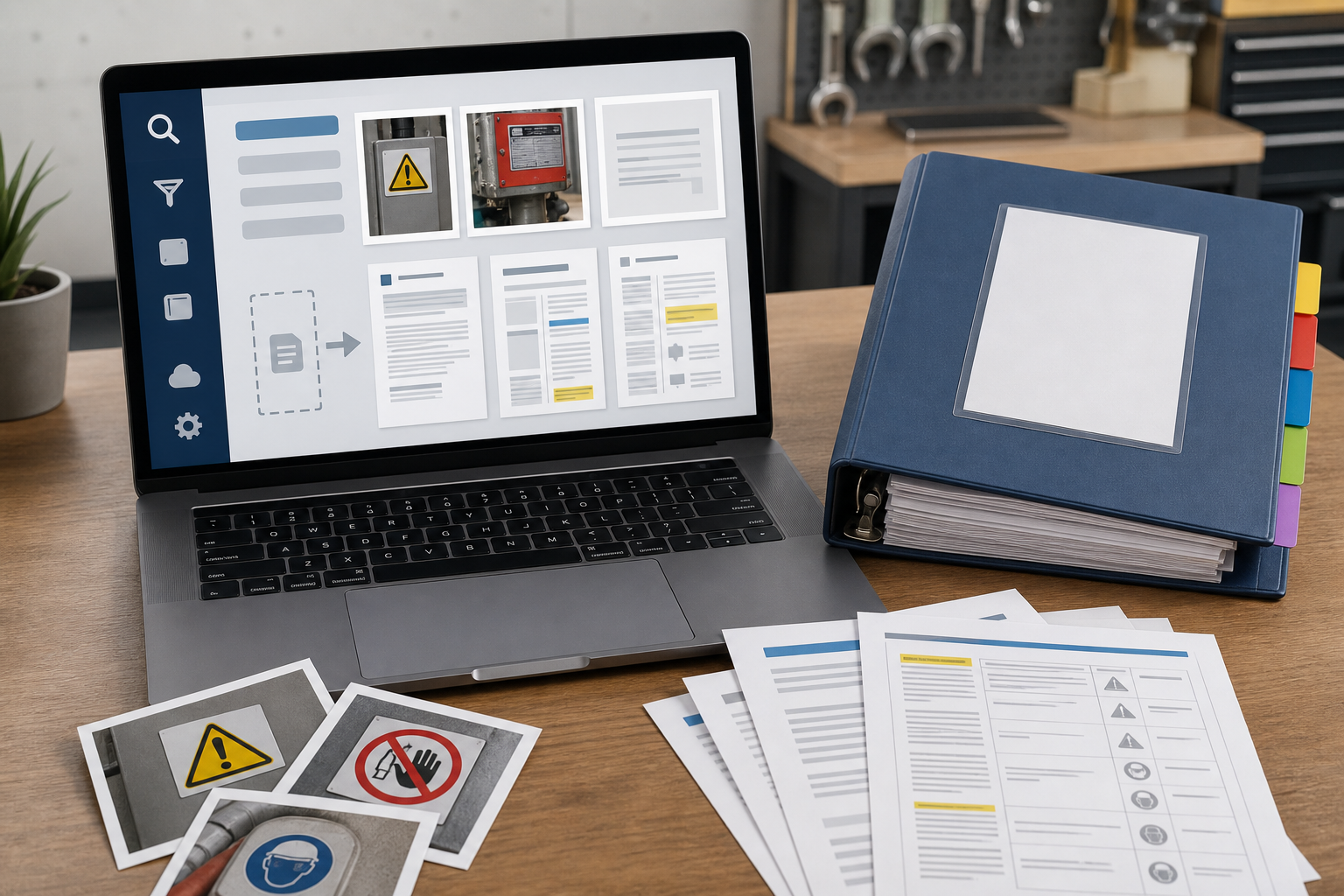 Organized digital maintenance binder with label photos and searchable document pages