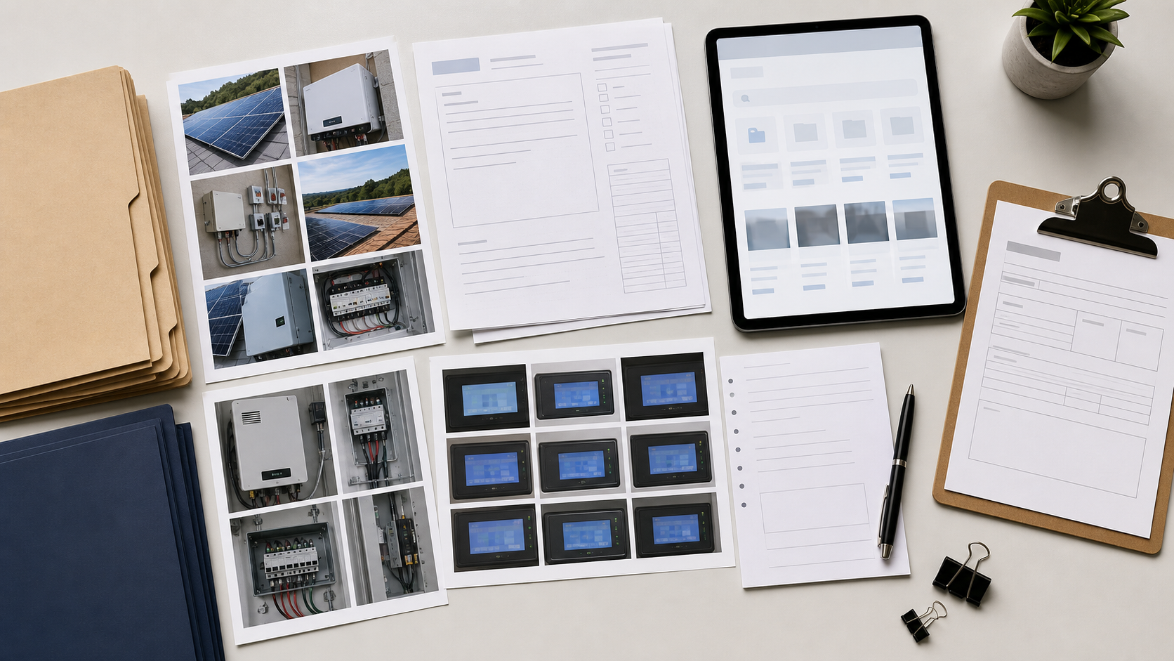 Organized service packet layout with inverter photos, cropped display images, and notes