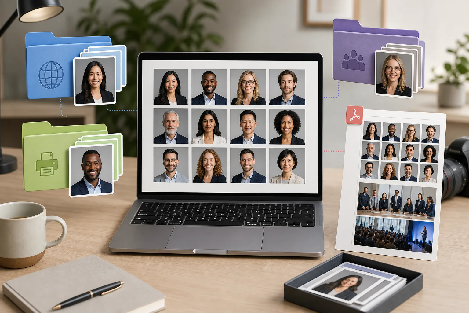 Organized folders of web portraits, print portraits, and a PDF contact sheet for event speaker assets