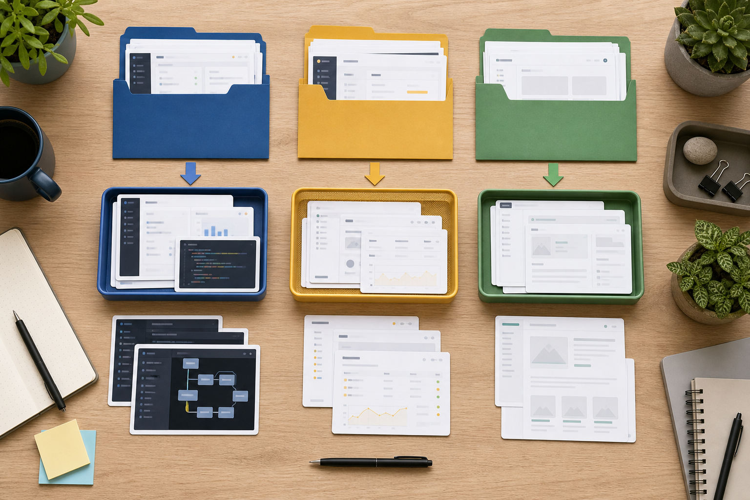 Support screenshots arranged into separate outputs for engineering, vendors, and documentation