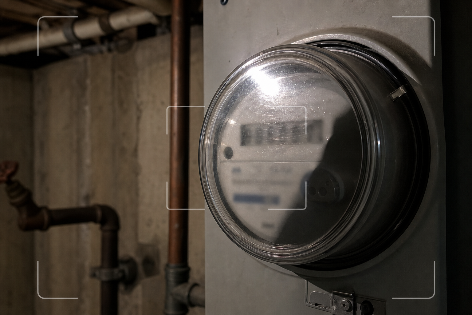 Close view of a utility meter photo being prepared for OCR cleanup