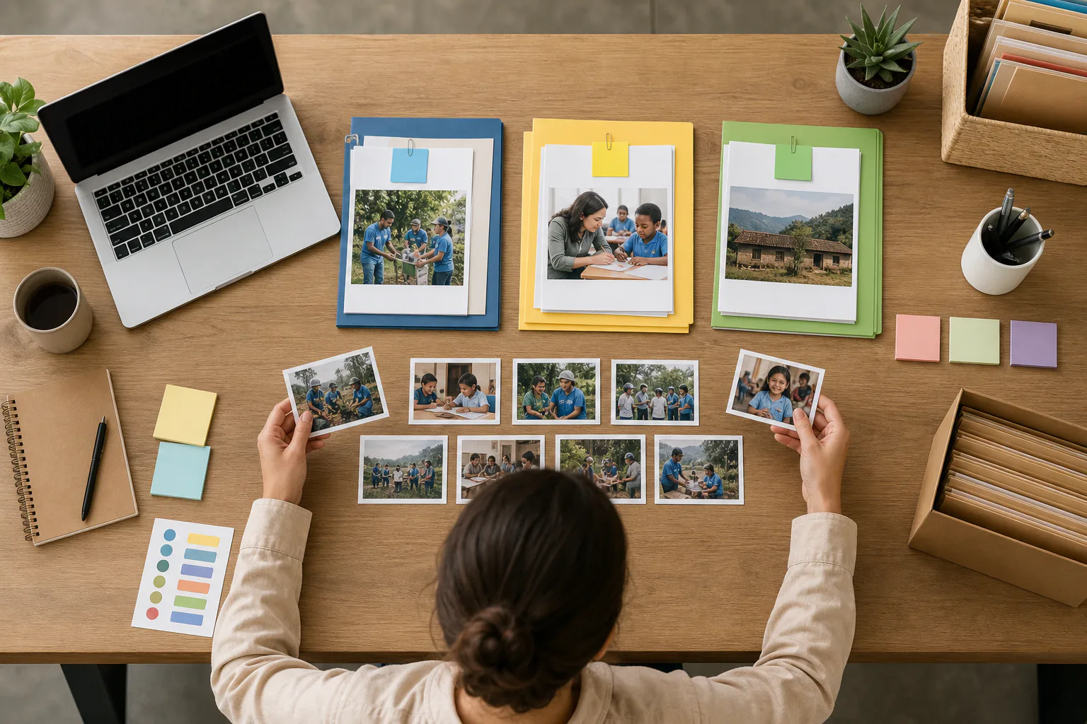 Three organized folders representing web images, newsletter images, and archive photos for a nonprofit event